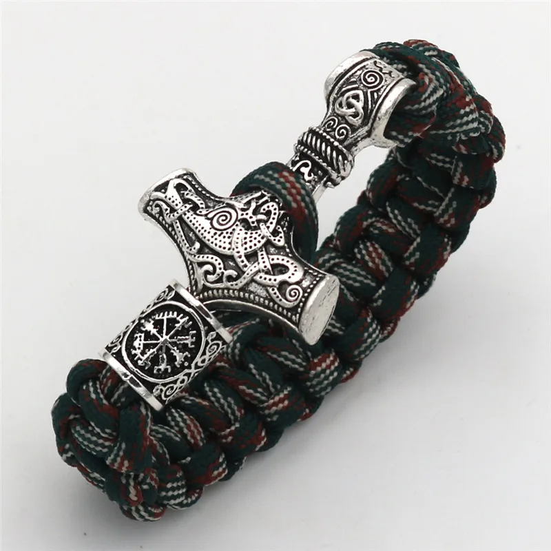 Vegvisir Многоцветная веревка Vegvisir Valknut Trinity Compass нордические украшения руны Викинги аксессуары бусины Тор молоток браслет викинга - Окраска металла: Vegvisir