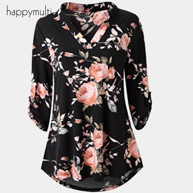 Летняя Блузка Happymulti Женская Повседневная бохо стиль шифон винтажный принт