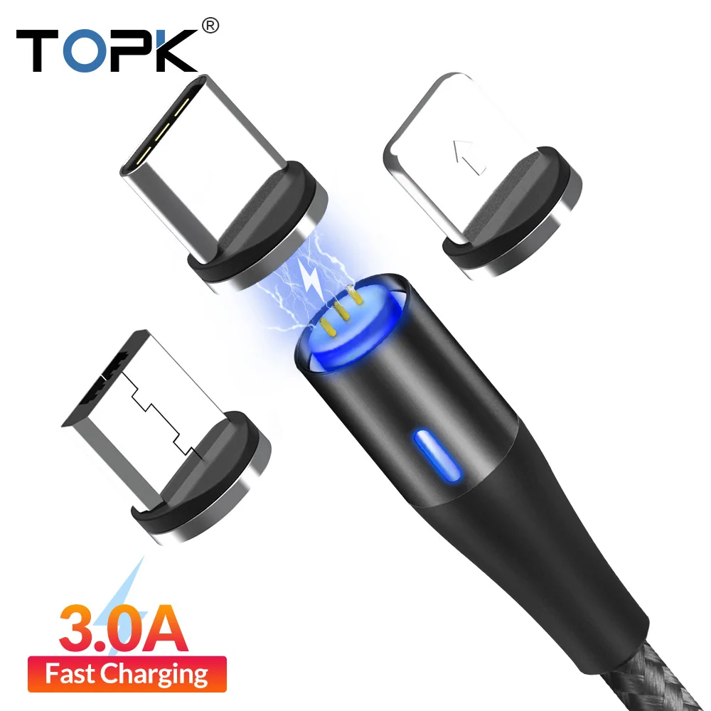 

TOPK 1M 3A LED Magnetic USB Cable Fast Data Charging Cable For iPhone X 8 Type C Cable Micro USB Cable For Redmi Note 7