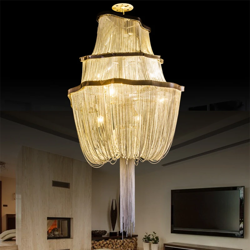 

Italian design hotel lobby chandelier aluminum chain fashion stair chandeliers