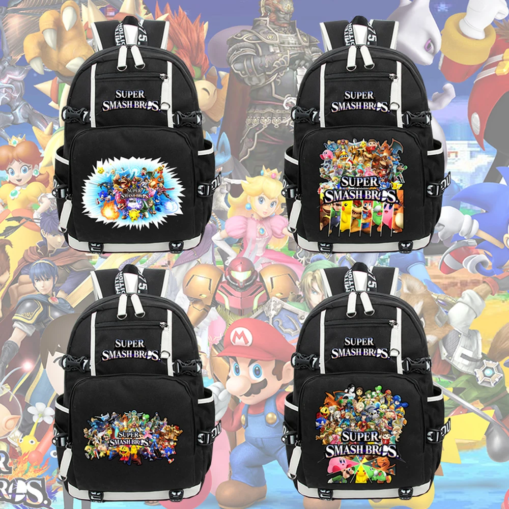 

Game Super Smash Bros canvas Backpack Pikachu Mario school bag Rucksack zipper packsack laptop bag cosplay Leisure shoulder bag