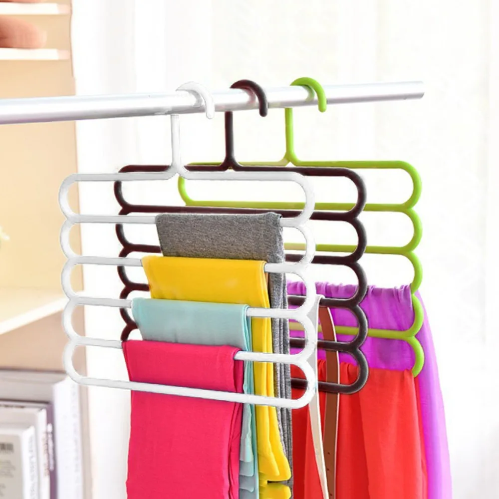 

5 Layers Anti-slip MagicTrousers Hanger Multifunction PP Pants Closet Belt Holder Rack S-type Bathroom Saving Space