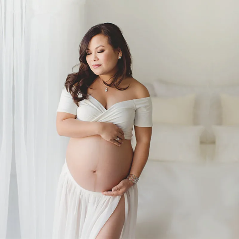 SLYXSH топы для беременных и комплекты с юбкой Джерси для беременных реквизит для фотосессии юбка два способа одежды фотосессия для беременных - Цвет: Белый