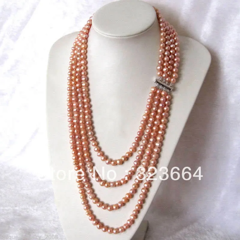 18-22&quot 6-8mm 4 Row Peach Pink Freshwater Pearl Necklace Strands Jewelry | Украшения и аксессуары