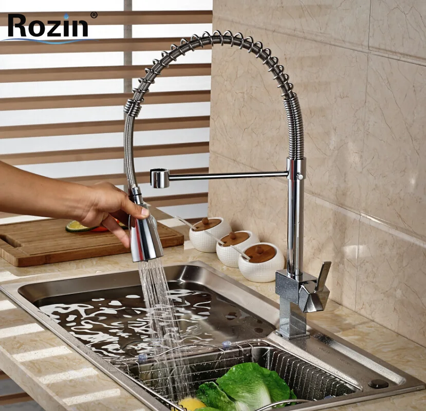 Newly Chrome Kitchen Sink Faucet Single Lever Pull Down Spray Mixer Tap Deck Mount