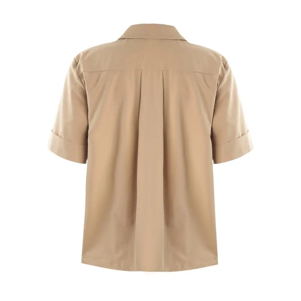 HDY Haoduoyi Solid Color Handsome Shirts Collar Multi-pocket Decorative Femme Neutral Tops Fashion Women Outwears