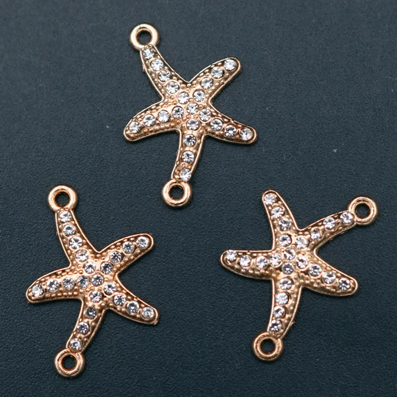 

8pcs Kc Golden Handmade Rhinestone Starfish Alloy Connector Fashion Bracelet Anklet DIY Handmade Metal Jewelry Charm Findings