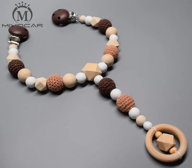 

MIYOCAR cute brown natural wooden beads baby pram charm stroller toy Baby Rattles Mobiles toy rattle attached to bed