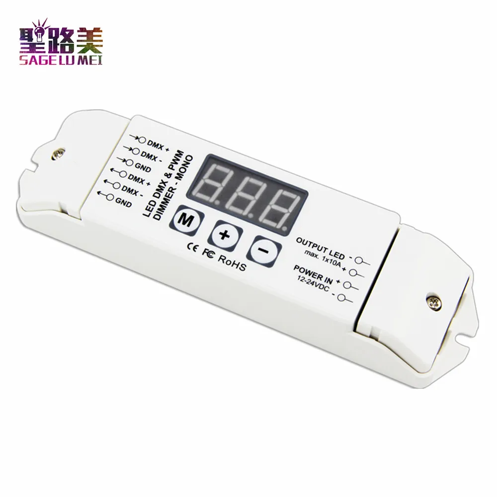 

DMX512 1990 Constant voltage LED Decoder DC12V-24V input 10A*1CH PWM output DMX single color Controller Dimmer For LED Lamp
