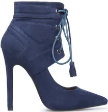 Luxus Promi Mode Dark Blue Suede High Heels Lace Up Sexy Pumpen Spitz Dünne Ferse Frau High Heels Elegante stiefel