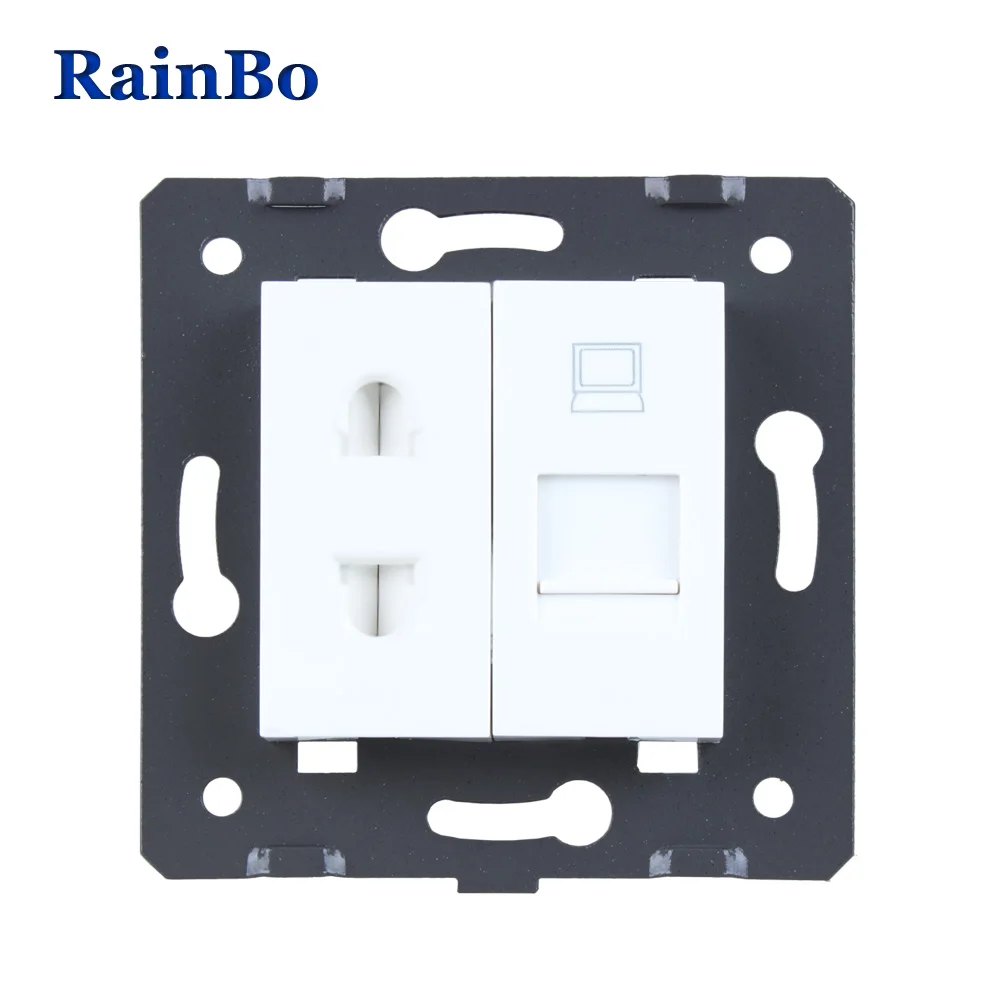 RainBo пластик-материалы DIY-функция аксессуара-ключ 2-отверстие многофункциональная розетка-и компьютер-розетка ЕС-стандарт A8TSCOW/B