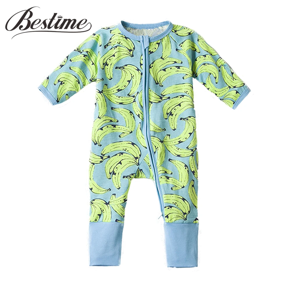 

Popular Baby Clothing Infant Boys Girls Bodysuit Long Sleeve Zipper Onesie Spring Autumn Bananas Newborn Clothes