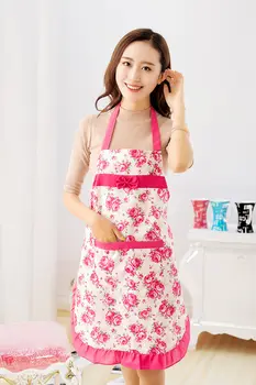 

2Pcs Fashion Kitchen Apron For Women Bib Cooking Apron Waterproof Flower Printed Restaurant Home Kitchen Aprons With Pocket