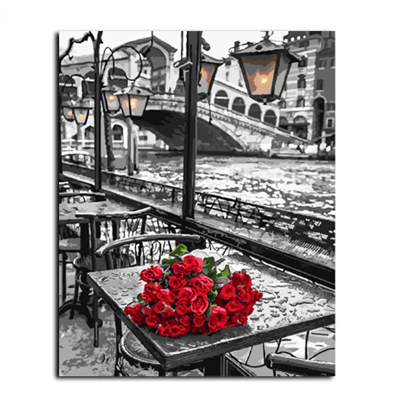 

WONZOM Red Rose Painting By Numbers kit for adults,Hand painted Paint By Number On Canvas, DIY Oil Canvas Painting 40x50cm