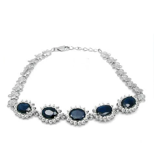 

2017 Rushed Qi Xuan_Free Mail Dark Blue Stone Flower Bracelets_S925 Solid Silver Fashion Bracelets_Manufacturer Directly Sales