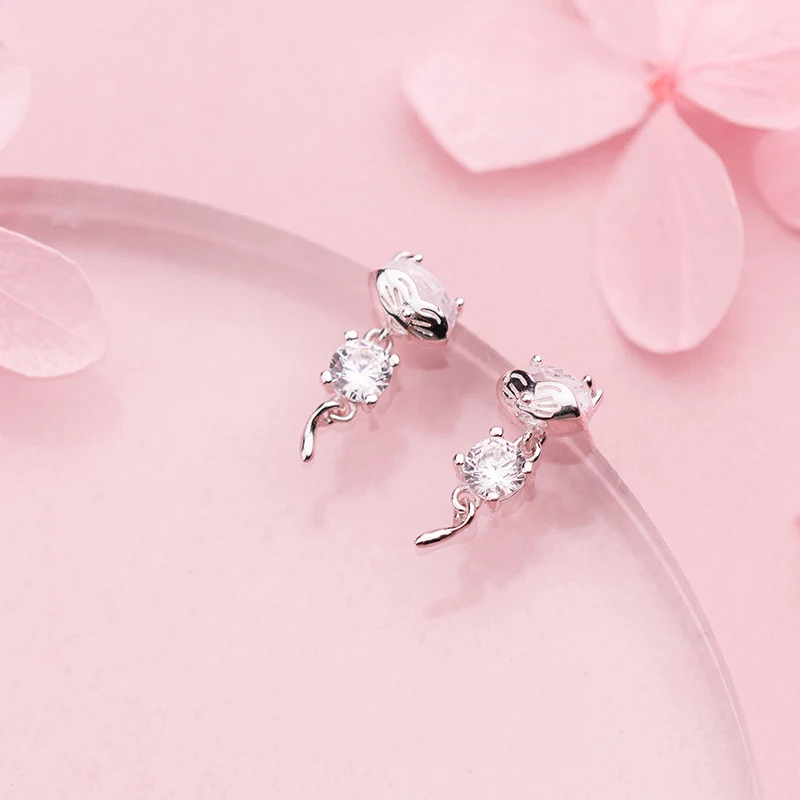 

MloveAcc Hot Sale Authentic 925 Sterling Silver Cute Cat Stud Earrings with Clear CZ for Women Fashion Original Silver Jewelry
