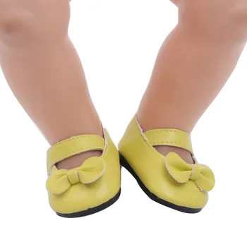 

43 cm baby dolls shoes new born yellow bow shoes princess dress shoes Baby toys fit American 18 inch Girls doll g16