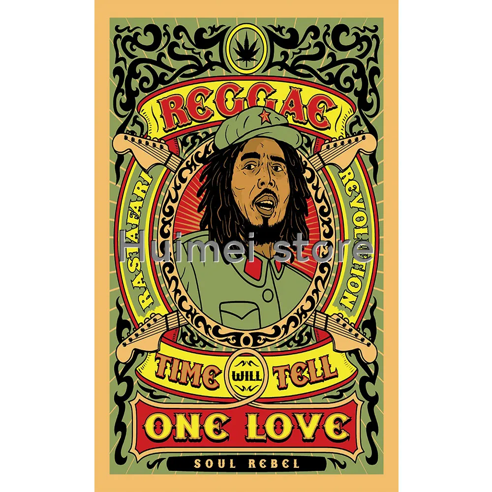 

Reggae Rasta BOB Marley Hippie Band Polyester Leaf Retro Art Hanging Flags And Banners For Bar Home Decoration flag