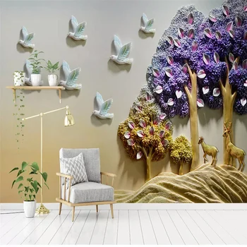 

Custom Murals Wallpaper 3D Stereo Relief Tree Birds Photo Wall Painting Living Room TV Sofa Bedroom Home Decor Background Walls