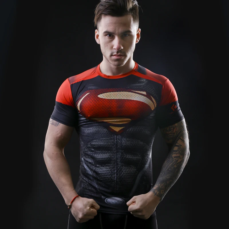 2017 marvel batman compression shirt font b fitness b font tights crossfit quick dry short sleeve