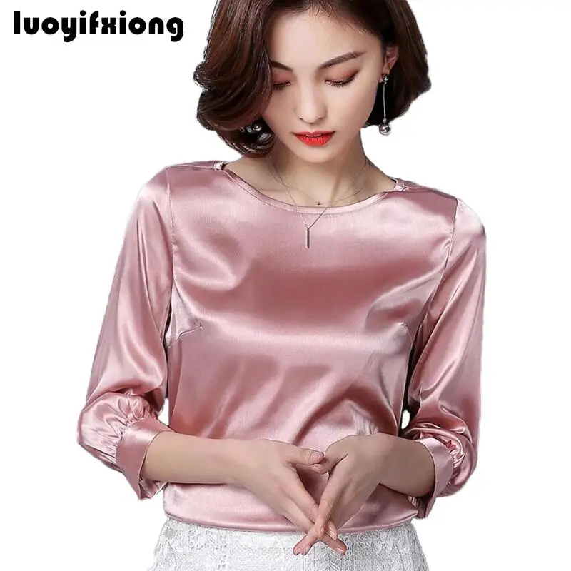 Luoyifxiong 2019 New Elegant Silk Blouse Women Tops O neck Three
