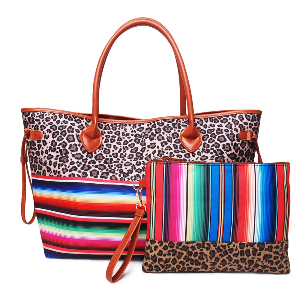 

Personalized Women Canvas Totes Leopard&Rainbow Print Travel Weekend Bag Soft Rommy Enough Round PU Handles Shoulder Bags