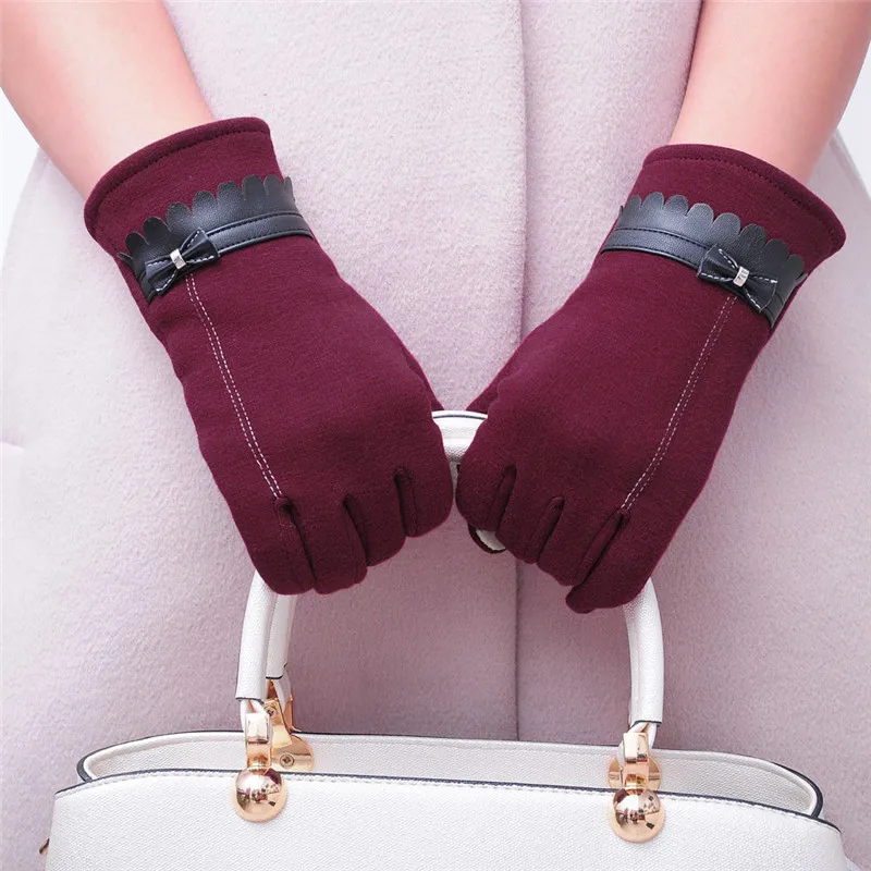 Модные перчатки женские перчатки для смартфонов зимняя теплая мягкая зимняя перчатки с бантом Женские ветрозащитные варежки NOVE20 - Цвет: Красный