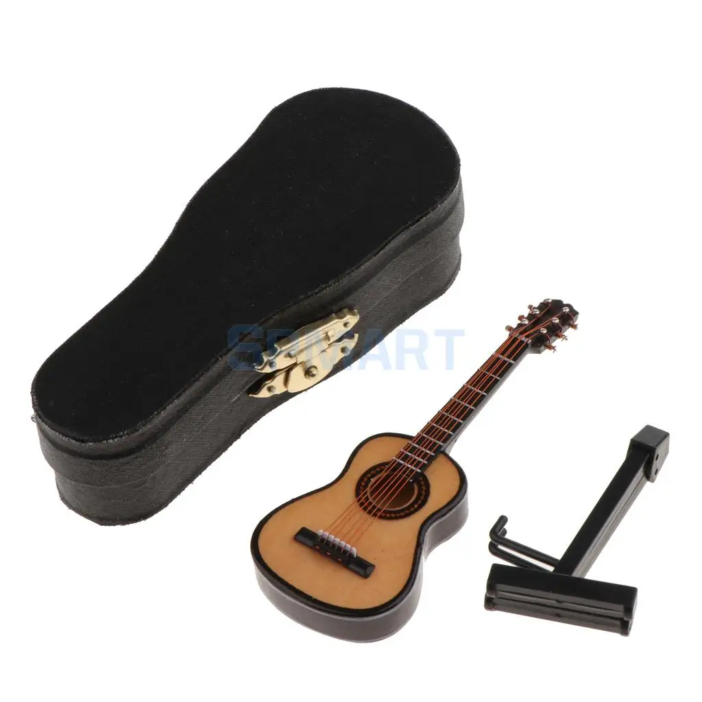 1/12 Scale Dollhouse Miniature Musical Instrument Guitar with Wooden Box for 12th Dollhouse Music Room Decoration