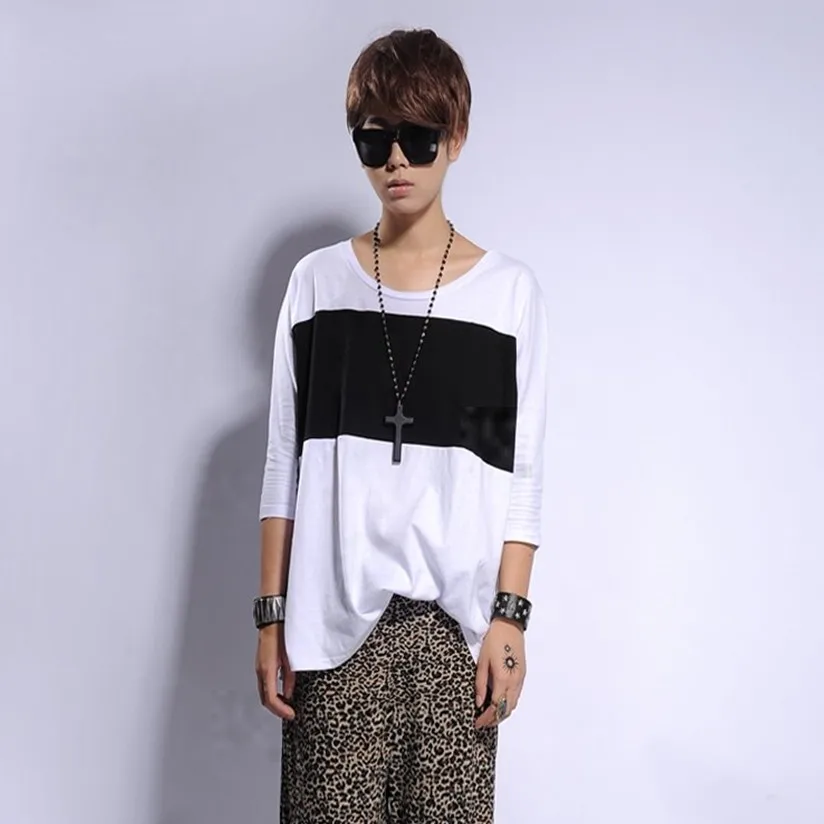 Uriysrxu loose plus size color block batwing sleeve o-neck shirt short-sleeve T-shirt batwing t-shirt male