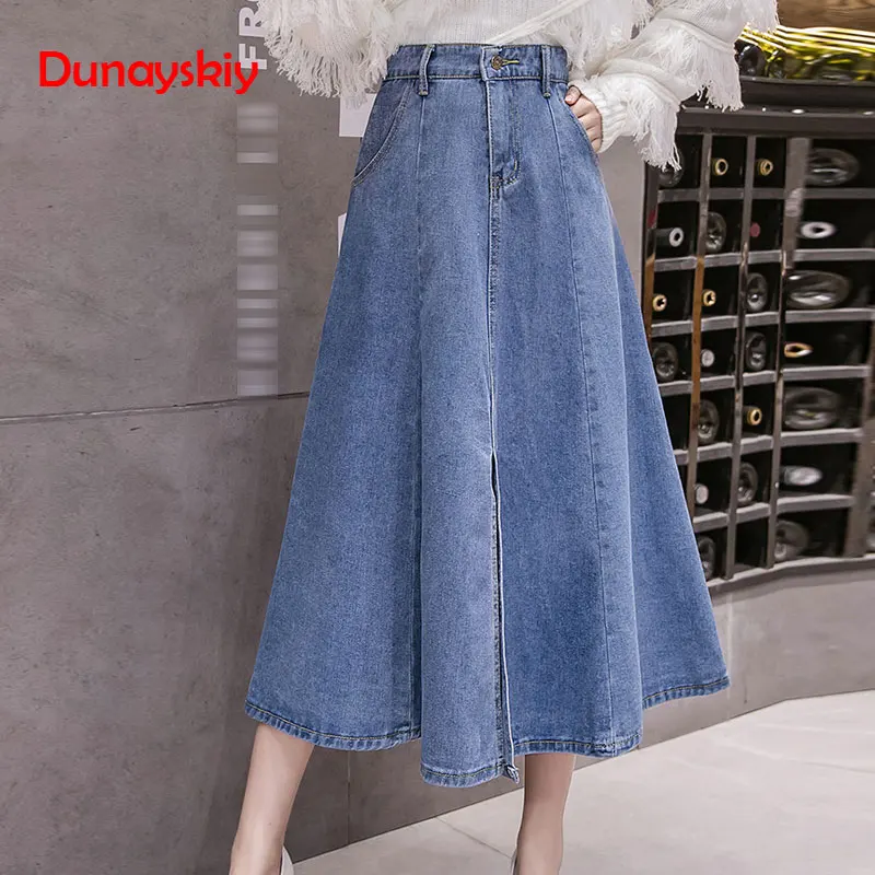

Jeans Skirt 2019 New Arrival Pockets Long Skirts For Women High Waist Casual Denim Skirts Free Belt Pleated Maxi Skirt Women