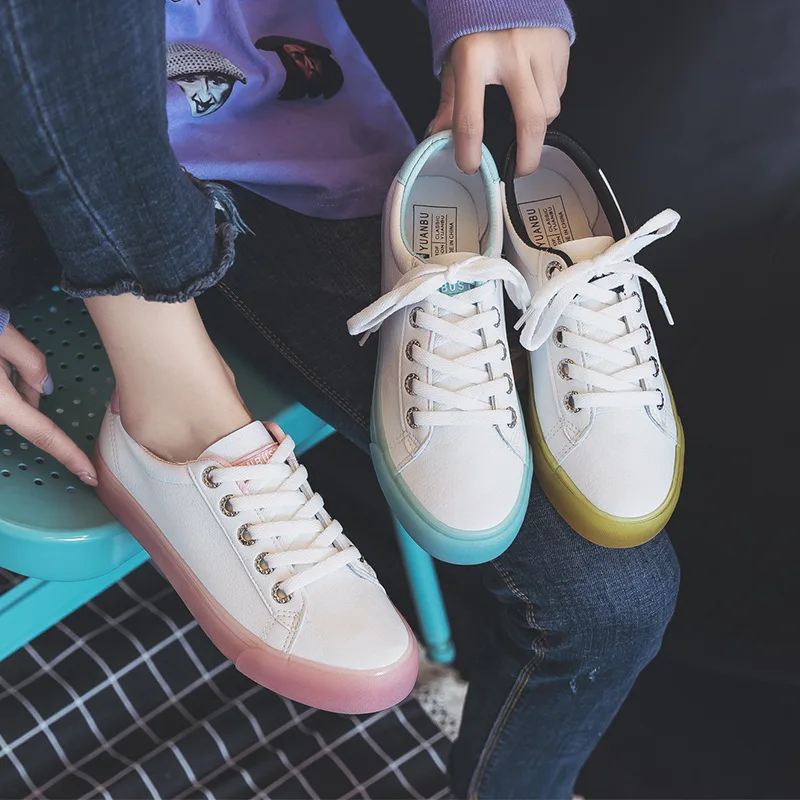 

Women White Sneakers Jelly Sole Transparent Bottom 2019 Spring New Leather Waterproof Stylish Shoes Girls Pink Shoe Must Have
