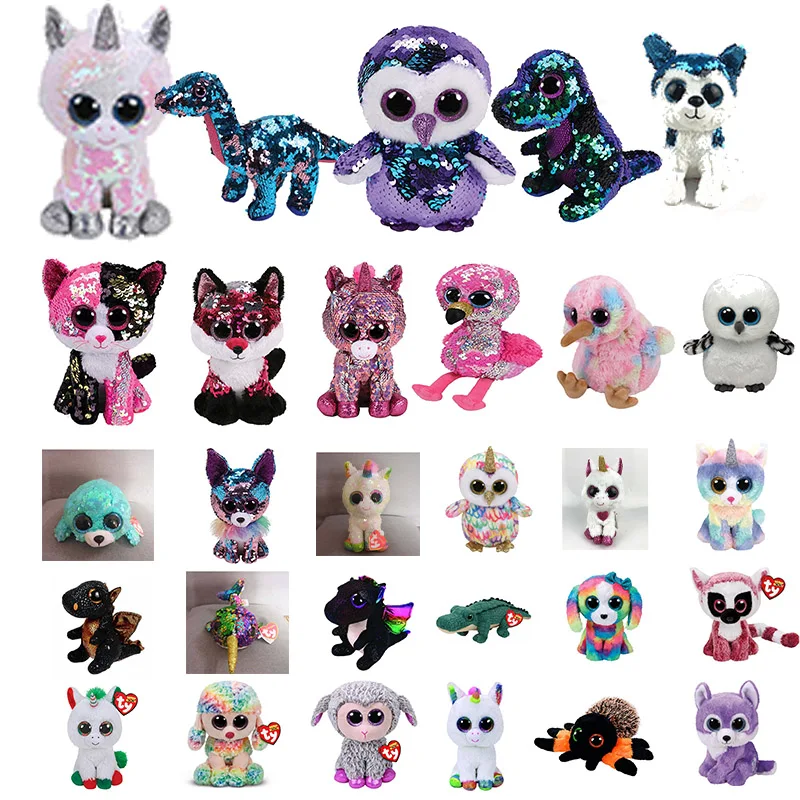 TY Beanie Boos 15cm white sequin Unicorn Dog Owl Danger Alpaca Dragon Plush Toys Big Eyes Eyed Stuffed Animal Soft Toy Kids Gift