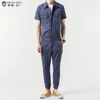 

Summer thin men tooling jumpsuit short sleeve hiphop personality type male one piece trousers