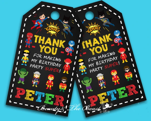 personalized superheroes thank you tags gift favor tags thank you
