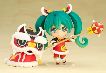 

1pcs 10CM pvc Japanese anime figure Hatsune Miku Nendoroid lion dance Chinese style ver action figure collectible model