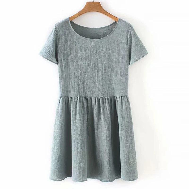 Women's Clothing Dress 2019 Cotton And Linen Solid Color Short Sleeve Dress Ms Summer Street Slim Fit Temperament Clothing