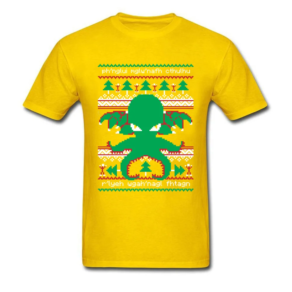 Newest cthulhu cultist christmas 10785 T-Shirt Crew Neck 100% Cotton Fabric Young Tops Shirts Short Sleeve Labor Day Sweatshirts cthulhu cultist christmas 10785 yellow