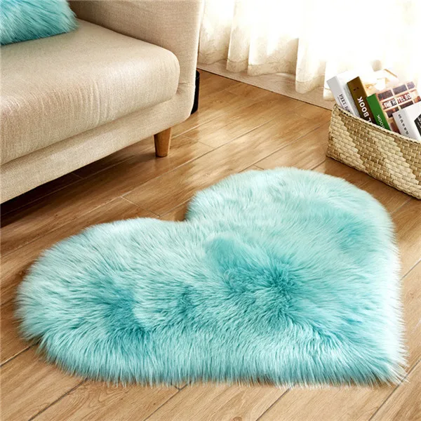 Heart Shape Fluffy Faux Fur Rug Floor Mat Thick Cover Blanket Carpet Home Room 