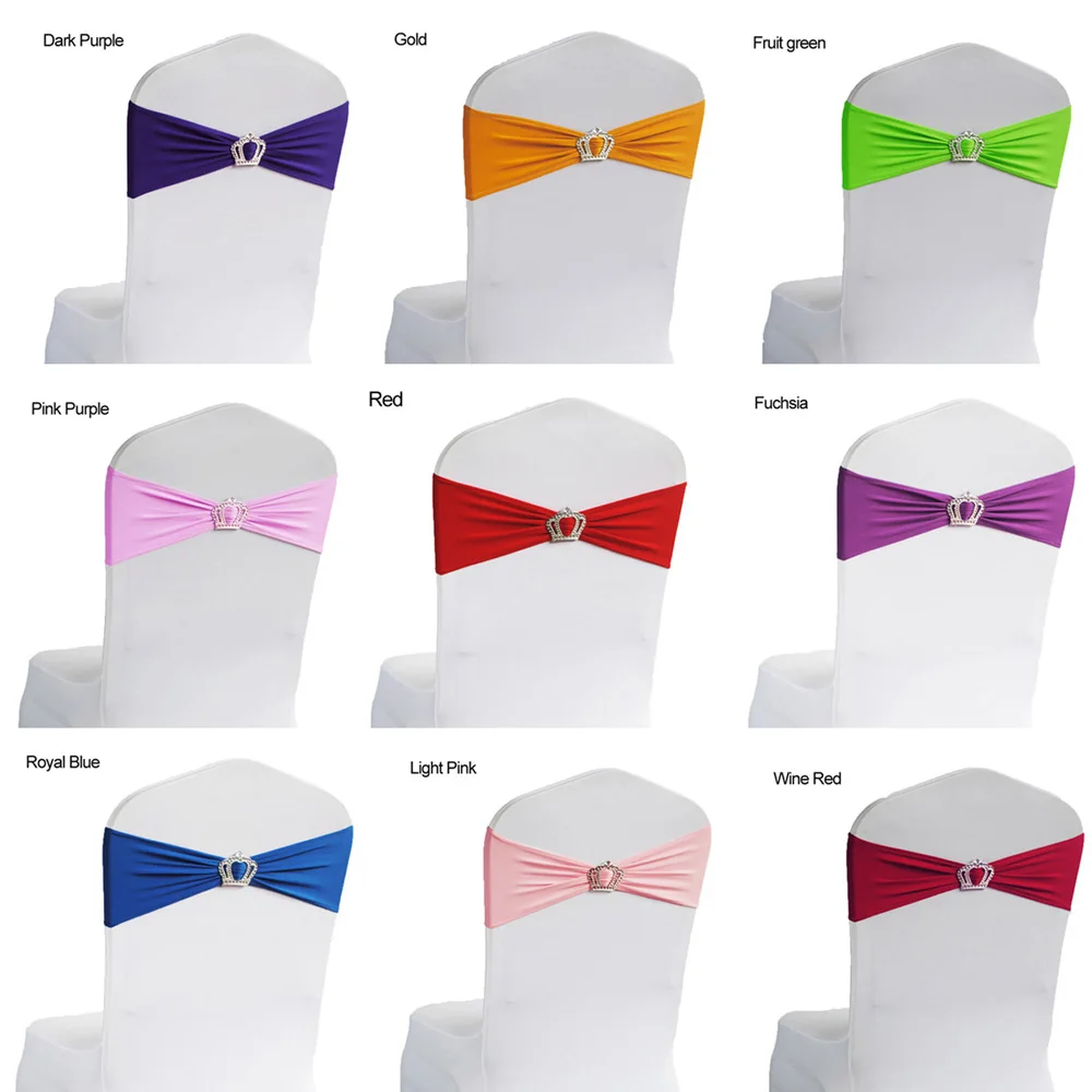 50PCS Spandex Lycra Chair Sashes Bands with Crown Buckle For Wedding