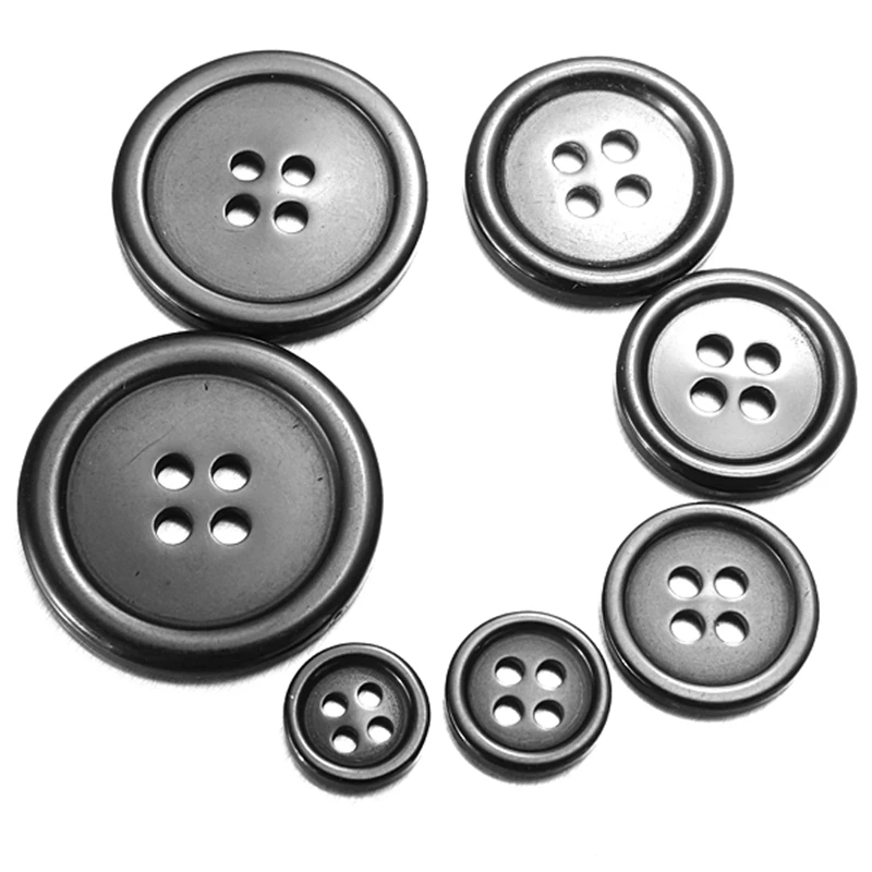 

10pcs/Set 7 Sizes 4 Holes Retro Resin Black Button Decor For Sewing Crafts Clothes Coat DIY Muppet Decorative Accessories Tool