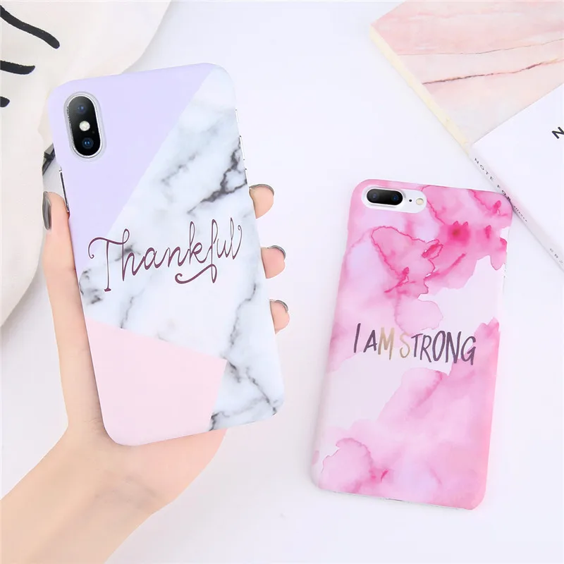 

Ultra Thin Matte PC Case For iPhone 8 7 Plus Marble Stone Cover For iPhone XS Max XR X 6 6S Plus Letter Hard Phone Cases