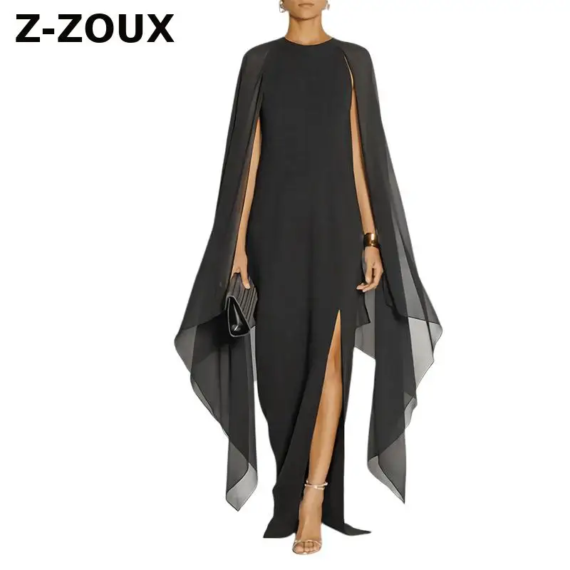 

Z-ZOUX Woman Dresses Irregular Cloak Sleeves Chiffon Long Dress Asymmetry Solid Color Party Dresses Long Plus Size 2019 New