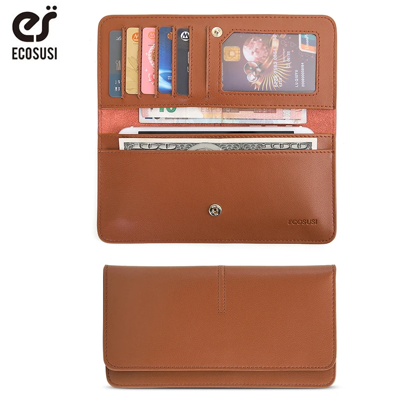 

ECOSUSI Unisex Leather Purse Thin Wallet Long Bifold Minimalist Clutch Card Holder For Women Men