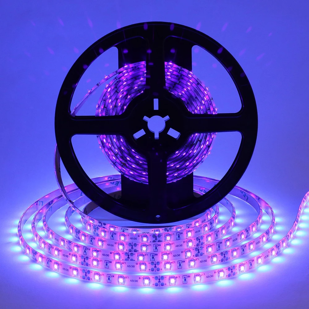 5M UV Ultraviolet Led Strip Light DC12V 3528 300Leds 390 400nm Purple Waterproof LED Tap Ribbon