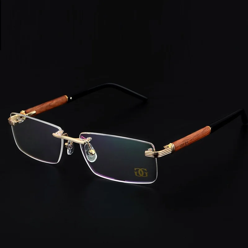 

Vazrobe Brand Gold Wood Glasses Men Metal Rimless Prescription Optical Lens Customize 1.61 1.67 Index MR-8 Computer Tnted Lenses