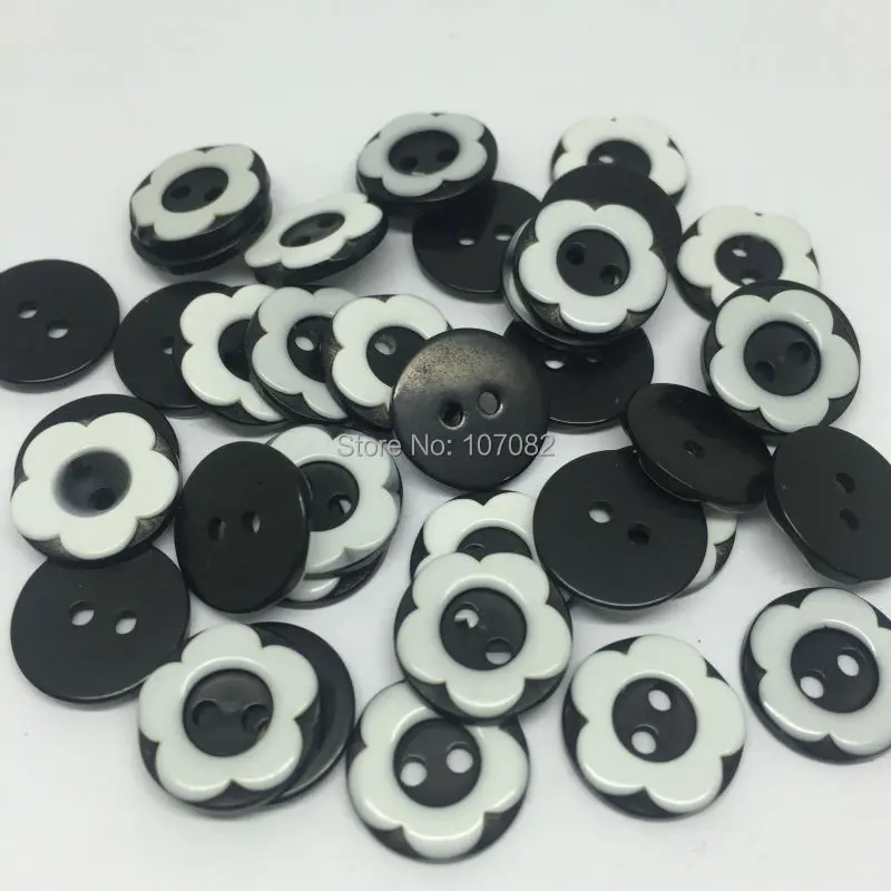 

300pcs 13mm Round Flower Buttons Two Tone Flowers Resin Button Sewing Embellishments Cardmaking