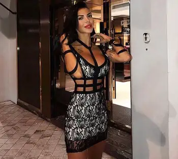 

New Arrival Ladies HL Bandage Dress Sexy Hollow Out Bodycon Mini Dress Club Night Dress High Quality