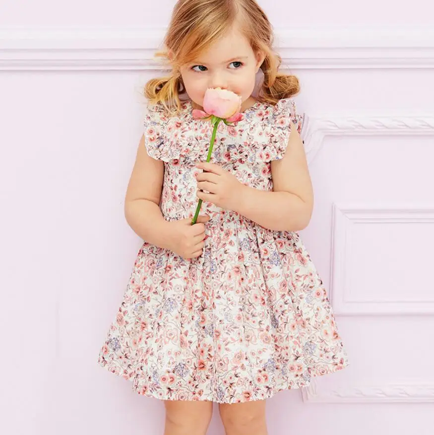 

Kids Clothing Girls Flower Printed Princess Party dresses 6pcs/lot