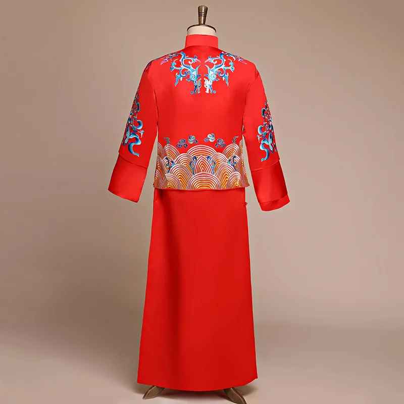 Китайский стиль жениха свадебный халат мужской embroidere дракон платье 2 шт. костюм Тан костюм для мужчин и жениха