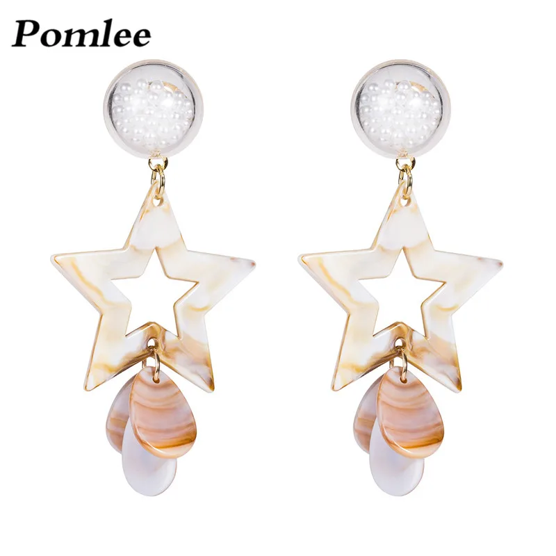 

Pomlee Bohemian Resin Stars Pendant Earrings Brown Hollow Wedding Party Jewelry Silver Pin Allergy Free Drop Earring Wholesale